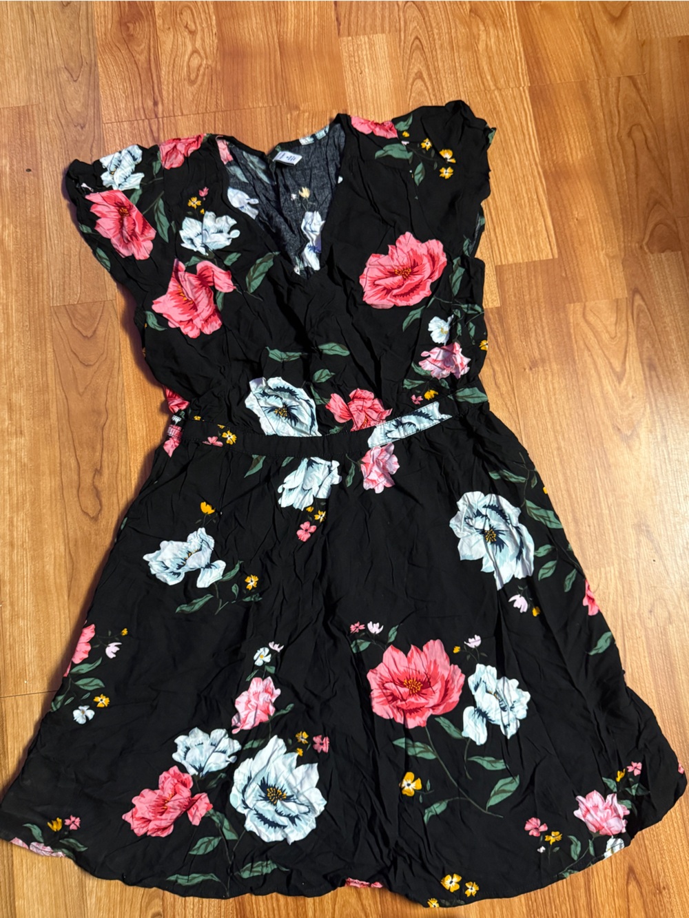Old Navy Black Floral Romper with Pink and White Blooms
